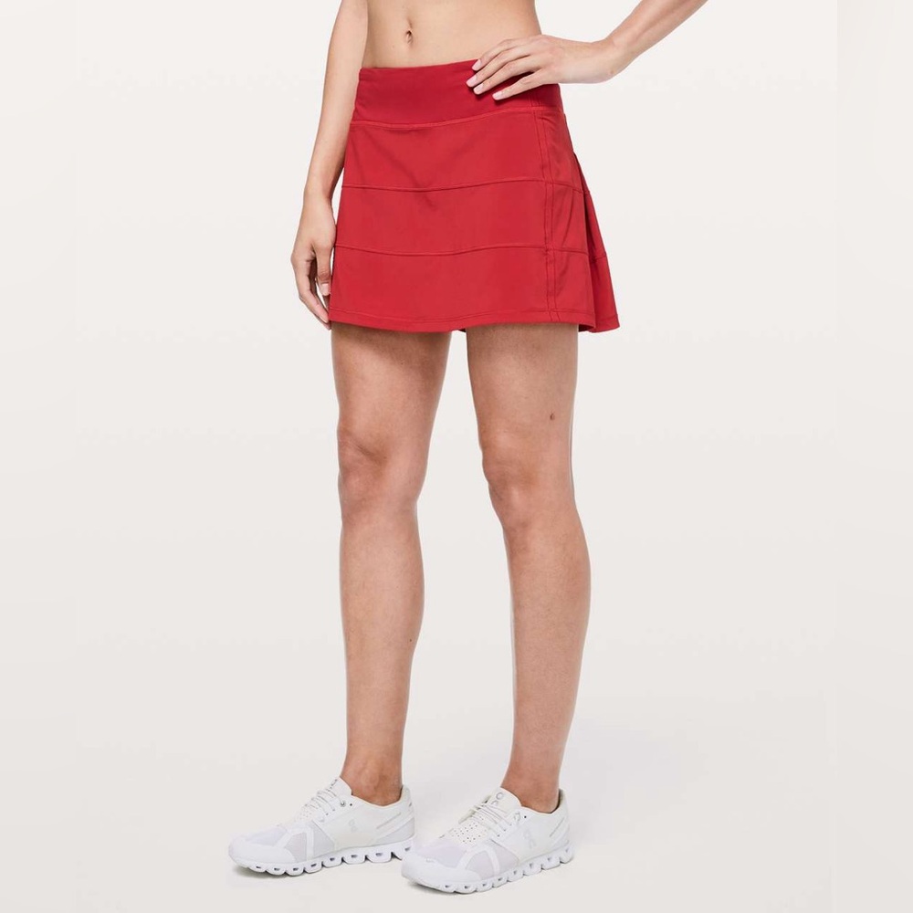Dark red lululemon pace rival skort (long)